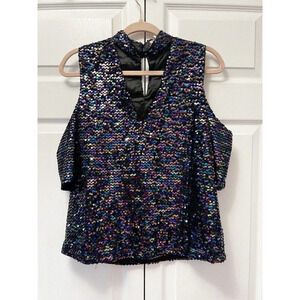 Boston Proper Multi Color Sequin‎ Evening Wear Mock Neck Top Size XS